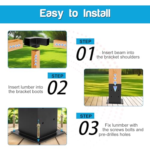 Aikosin Gazebo Brackets Kit,Pergola Brackets Kit 4x4(Actual: 3.5x3.5'') 3-Way Right Angle Corner Bracket with Pergola Post Base,Patio Pergolas, Log Aikosin
