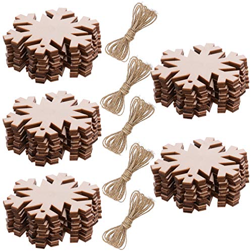 Christmas Wooden Crafts Hanging Ornaments Christmas Tree Decoration Unfinished Wood Cutouts for DIY Blank Slices to Paint (50PCs Snowflake Style) YEEQIN