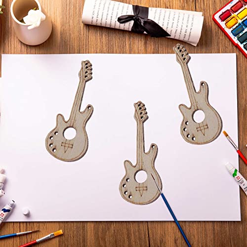 20pcs Guitar Wood DIY Crafts Cutouts Wooden Electric Guitar Shaped Slices Embellishments Gift Unfinished Wood Ornaments Home Decorations Creaides