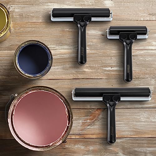 Pumtus 4 Pack Brayer Roller, Rubber Printmaking Brayers, Black Brayer Tool Paint Brush, Ink Applicator Art Craft Oil Painting Tool for Printmaking, Pumtus
