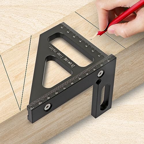 KETIPED Metric 3D Multi-Angle Measuring Ruler,45/90 Degree Aluminum Alloy Woodworking Square Protractor, Miter Triangle Ruler High Precision Layout KETIPED