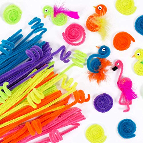 Horizon Group USA 200 Neon Fuzzy Sticks, Value Pack of Pipe Cleaners in 6 Colors, 12 Inches, Chenille Stems, Bendy Sticks, Great for DIY Arts & Horizon Group USA