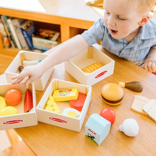 Melissa & Doug Food Groups - 21 Wooden Pieces and 4 Crates, Multi - Play Food Sets For Kids Kitchen, Pretend Food, Toy Food For Toddlers And Kids Melissa & Doug