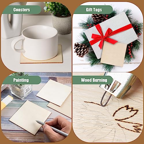 200 Pcs Unfinished Wood Squares for Crafts 4x4 Inch Square Wood Slice Blank Square Wood Cutouts Tiles Natural Unfinished Wood Pieces for DIY Crafts, AWIZOM