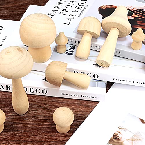 12Pcs Unfinished Wooden Mushroom Natural Mini Wooden Mushroom Various Sizes Plain Unpainted Wooden Mushroom for Arts and Crafts Projects, DIY Tmtains