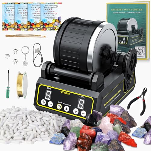 Rock Tumbler for Adults, Professional Large 2.5LB Capacity, 3-Speed Motor & 9-Day Timer, Hobby Rocks Polisher, STEM Science Kit for Geology GITSENSE