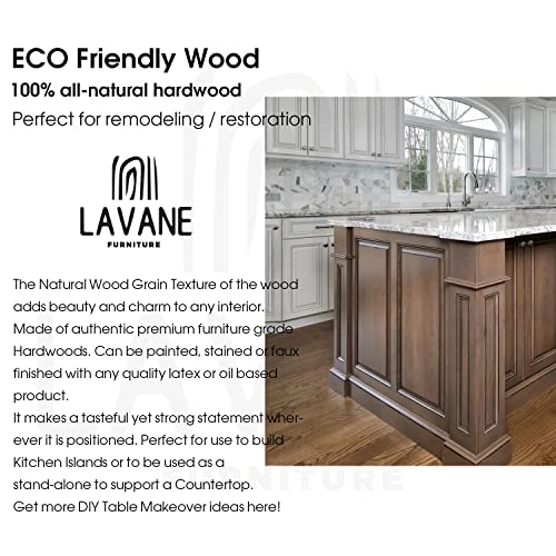 La Vane 35 1/2-inch H 5-inch W 5-inch D Cabinet Columns, Set of 2 Unfinished Square Rubber Wood Replacement Countertop Legs for Large Dining Table & La Vane