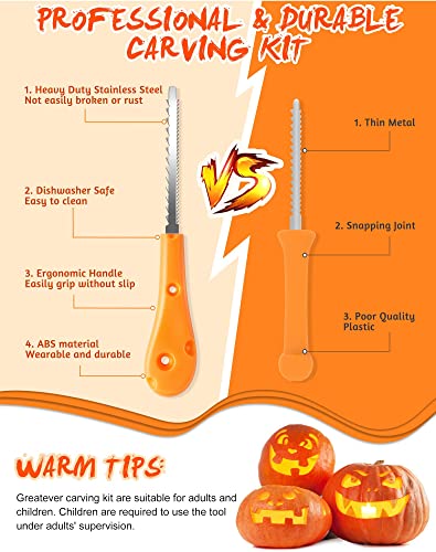 Greatever Halloween Pumpkin Carving Kit,Professional and Heavy Duty Stainless Steel Tools,Pumpkin Carving Set with Carrying Case(7pcs) Greatever