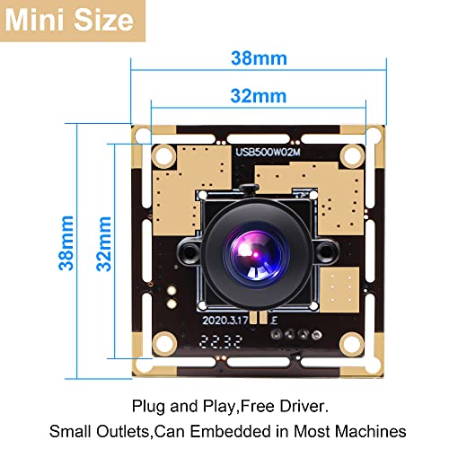 ELP 5mp HD USB Camera Module for Computer Mini UVC USB2.0 Video Embedded Webcam Board with 2.8mm Lens OV5640 Laser Engraver Lightburn Camera,3.3ft/1m ELP