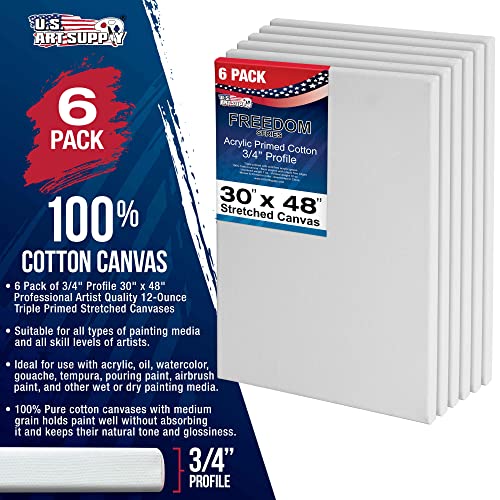 U.S. Art Supply 30 x 48 inch Stretched Canvas 12-Ounce Triple Primed, 6-Pack - Professional Artist Quality White Blank 3/4" Profile, 100% Cotton, U.S. Art Supply