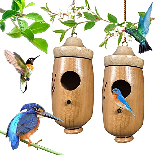 Hummingbird House 2022 New Wooden Bird House Pendant, Wren Swallow Sparrow Nesting Garden Decoration Hummingbird House Outside ... (1 Piece C) ... ASIBT