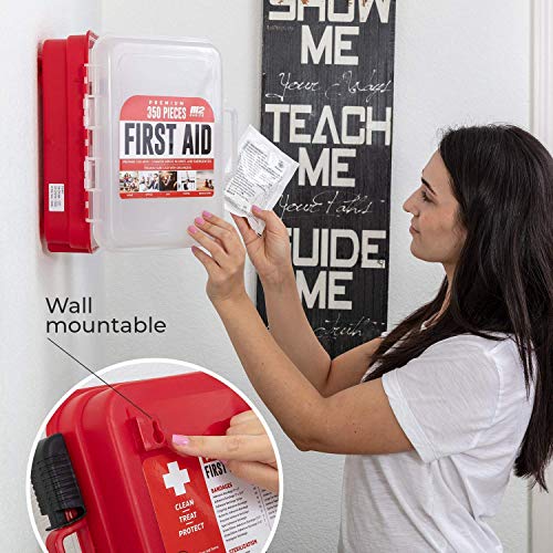 M2 BASICS Professional 350 Piece Emergency First Aid Kit | Business & Home Medical Supplies | Hard Case, Dual Layer, Wall Mountable | Office, Car, M2 BASICS