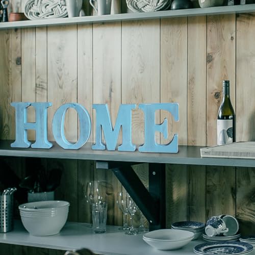 WOODOUNAI 6 Inch Rustic Blue Wood Letters Unfinished Wood Letters for Wall Decorative Blue Retro Standing Letters Sign Board Decoration for Craft woodounai