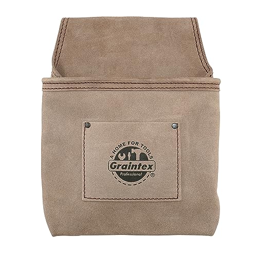 Graintex SS2050 One Pocket Nail & Tool Pouch Beige Color Suede Leather for Constructors, Electricians, Plumbers, Handymen Graintex
