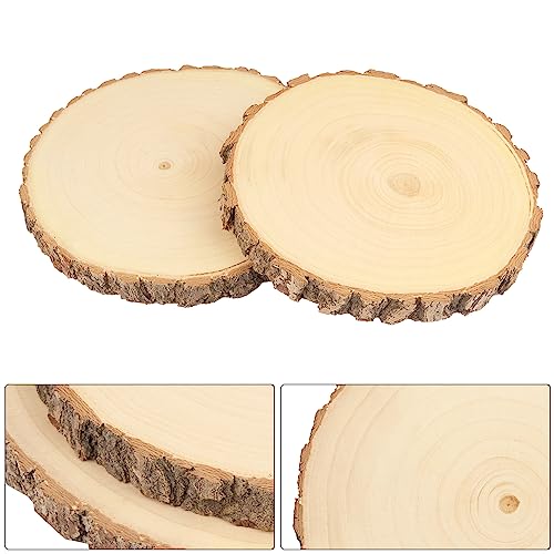 6 PCS 8-9 Inch Natural Wood Slices, Unfinished Paulownia Wood Circles with Barks for Coasters, DIY Crafts, Christmas Rustic Wedding Ornaments and GNIEMCKIN