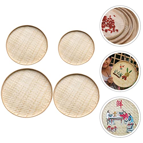 VOSAREA 4pcs Bamboo Woven Storage Plate Serving Tray Arts and Crafts Organizer Bamboo Weaving Art Painting Hanging Ornament VOSAREA