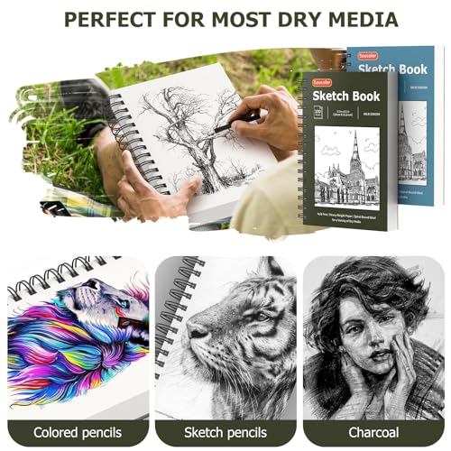 Soucolor 5.5" x 8.5" Sketch Book, 100 Sheets Spiral Bound Art Sketchbook, Acid Free (68lb/100gsm) Artist Drawing Book Paper Painting Sketching Pad (2 Soucolor