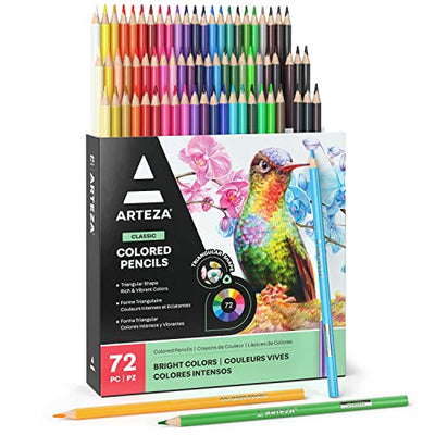 ARTEZA Colored Pencils for Adult Coloring with Case, 72 Assorted Drawing Pencils in Vibrant Colors, Pencil Set for Coloring Books and Journals,