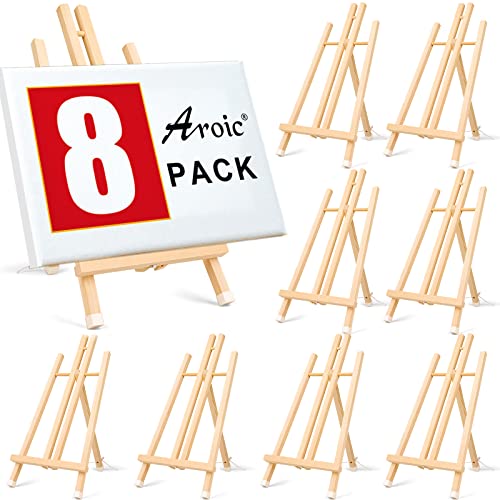 AROIC 8 Pack 16 Inch Wood Easels, Easel Stand for Painting Canvases, Art, and Crafts, Tripod, Painting Party Easel, Kids Student Table School AROIC