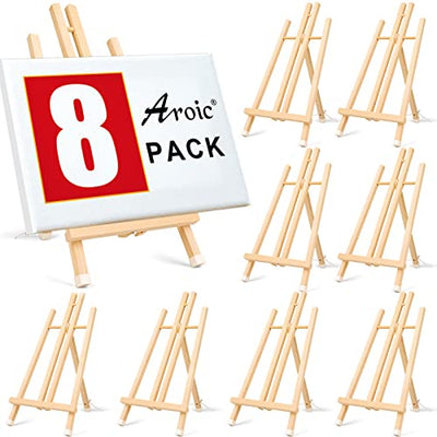 AROIC 8 Pack 16 Inch Wood Easels, Easel Stand for Painting Canvases, Art, and Crafts, Tripod, Painting Party Easel, Kids Student Table School