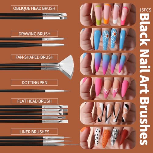 FANDAMEI Nail Art Brush, Nail Design Tools Kit with Nail Art Brushes, Nail Dotting Tools,Fine Glitter,Nail Butterfly, Nail Heart Sequins, Foil Fandamei