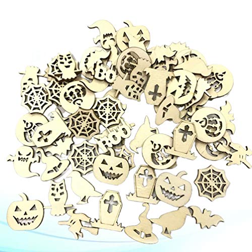 KESYOO Halloween Unfinished Wooden DIY Slices Craft Wood Cutouts Embellishments for Halloween Hanging Ornament 100pcs KESYOO