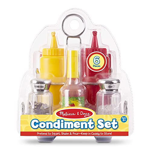 Melissa & Doug Condiments Set (6 pcs) - Play Food, Stainless Steel Caddy Melissa & Doug