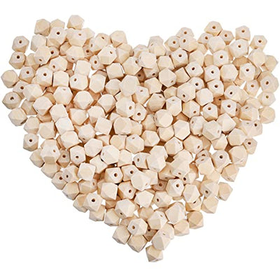 Lyellfe 300 Pieces Geometric Wood Beads, 16mm Hexagon Wood Beads, Unfinished Natural Polygon Spacer Beads for DIY Crafts, Gifts, Necklace, Jewelry