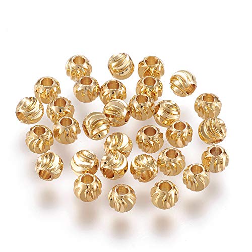Craftdady 100pcs 18K Gold Corrugated Round Spacer Beads 5mm Tiny Brass Rondelle Ball Loose Beads for Jewelry Making Hole: 1.5-2mm Craftdady