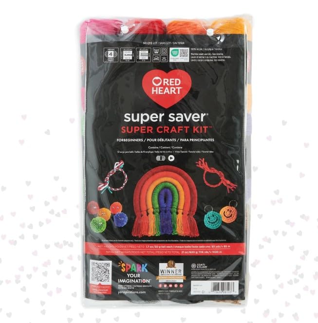 Red Heart Super Saver Soft Acrylic Yarn Beginners Stitchers Kit, with 12 Pack of 50g/1.7 oz. 4 Medium Worsted Yarn and Accessories for Knitting & Red Heart