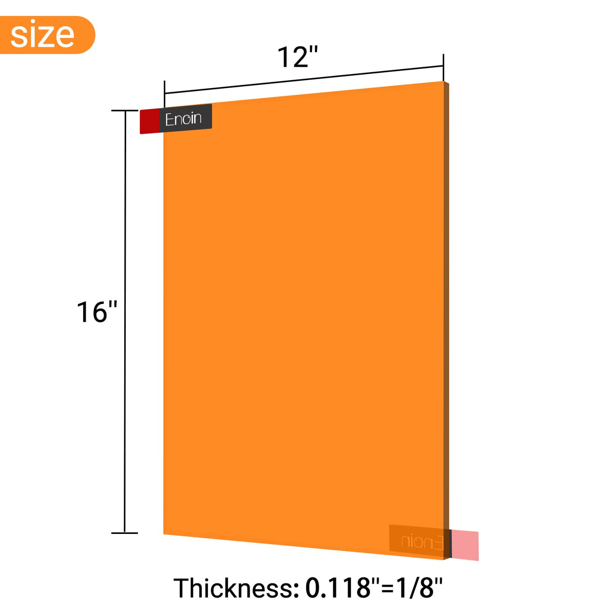 Enoin 1 Pack 12x16 Inches Orange Translucent Acrylic/Plexiglass Sheet 0.118'' 1/8 Thick, Plastic Sheet Colored Board Panel for Glass, DIY, Painting, Enoin