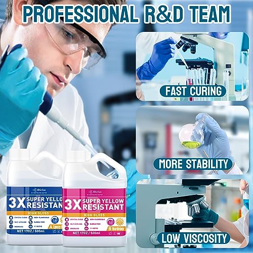 JDiction Epoxy Resin High Gloss 34OZ - 3X Yellowing Resistant Upgrade Formula, Self Leveling Resin and Hardener, Crystal Clear & Bubble Free Coating JDiction