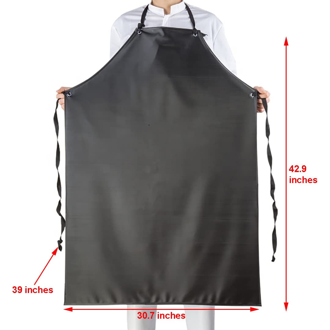 ETBOL Chemical Resistant Vinyl Apron - Black Plus Size Unisex PVC Aprons for Dishwashing,Dog Grooming,Gardening,Fish Cleaning,Lab Work ETBOL