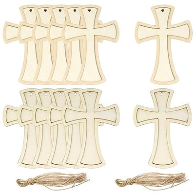 yueton 12PCS Double-Layered Cross Wooden Hanging Ornaments, Unfinished Blank Wood Pieces Wood Slices Wood Chips Embellishments, Wooden Gift Tags -