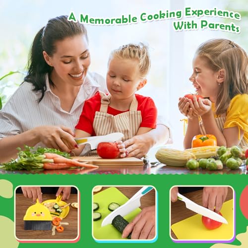 14 PC Safe Kids Knife Kitchen Set Real Cooking with Cleaning Tools,Toddler Toys for Girls Boy Age 2-10,Montessori Toys for 2+ Year Old,Gifts for 2 3 Salufo