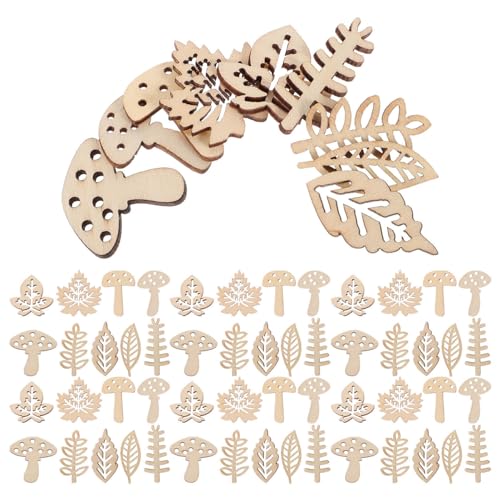 KALLORY 1 Set Unfinished Wooden Cutouts Pieces Blank Wood Slice Pieces Wooden Embellishments Wooden Plants Pieces Cutouts Craft Embellishments for KALLORY
