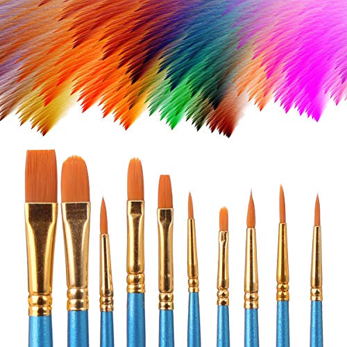 Elisel Paint Brush Set, 10 pcs Nylon Hair Art Paint Brushes for Acrylic Painting for Acrylic Oil Watercolor, Face Nail Art, Miniature Detailing and Elisel