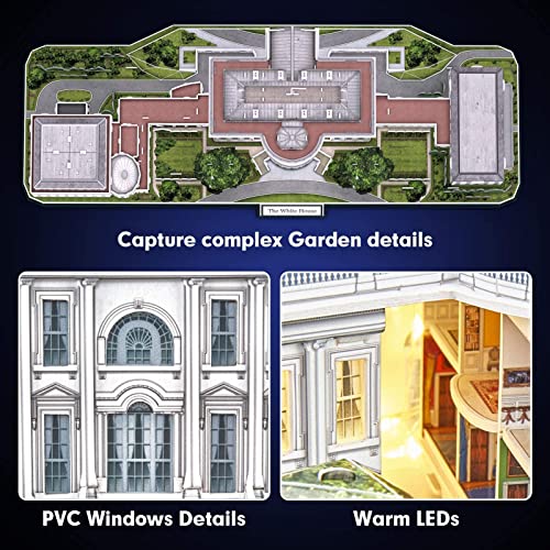 CubicFun 3d Puzzles for Adults LED Rotatable White House with Detailed Interior Model Kit, Lighting 3d Puzzle US Architecture Building Family Puzzle CubicFun