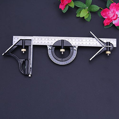 12 Inch Adjustable Combination Angle 45 Degree Right Protractor Square Set, Adjustable Sliding Combination Square Ruler & Protractor Level Measure