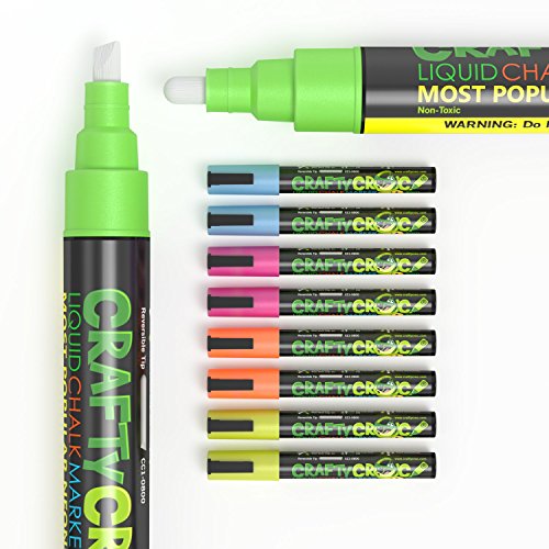 Crafty Croc Liquid Chalk Markers, Neon Chalk Pens Glow Under Blacklight, Includes 2 Each Fluorescent Yellow, Blue, Green, Orange and Pink (10 Pack) Crafty Croc