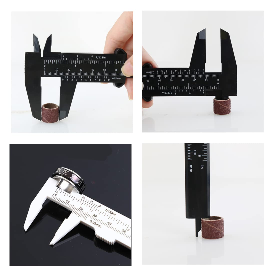TamBee 6Inch 150mm Mini Caliper Double Scale Plastic Vernier Caliper for Jewelry Sliding Gauge Ruler Measuring Tool 5PCS(Black) TamBee