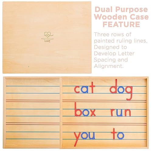 Movable Alphabet Montessori Wooden Letters- Moveable Alphabet with Box Letter Mats - Lower Case Letters - Writing, Reading, Spelling, and Language Montessori & Me