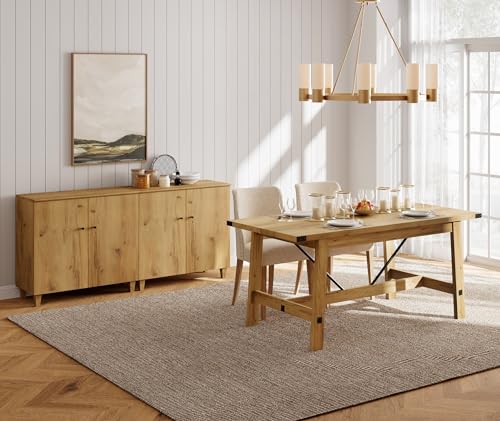 WAMPAT Sideboard Buffet Cabinets, 70.8" Wood Coffee Bar Cabinet with 4 Doors, Set of 2 Kitchen Storage Cabinets with 6 Compartments, Modern Credenza WAMPAT