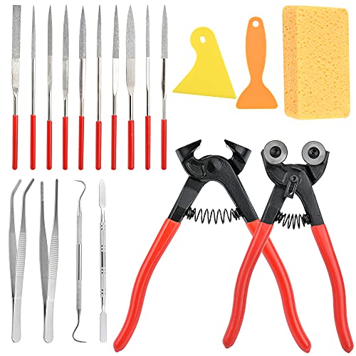 Worldity 19Pcs Mosaic Tools Kit, Heavy Duty Glass Mosaic Cut Nippers and Tile Nippers, Professional Mosaic Cutter Tool for Cutting Glass Mosaic, Worldity