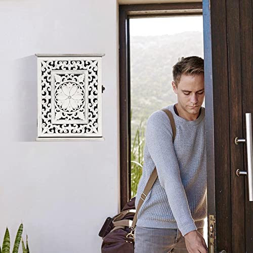 AHUONEL Wooden Key Holder for Wall, Key Box Key Cabinet, Key Hooks Wall Mounted Key Hangers Rustic Decorative Key Rack with 6 Key Hooks for Home AHUONEL