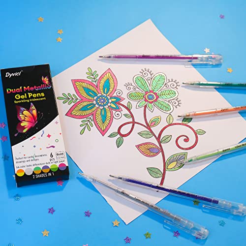 Dyvicl Dual Metallic Gel Pen, 2nd Generation, Liquid Glitter Iridescent Gel Pen for Adult Coloring, Doodling, Drawing, Scrapbooking, Card Making, Dyvicl