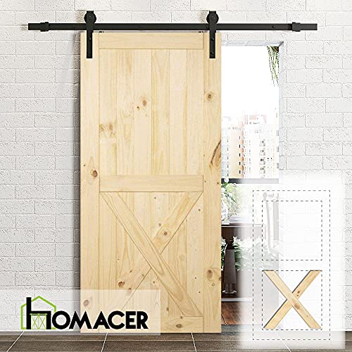 Homacer 5-in-1 Design Solid Natural Pine Wood Barn Door, 30in Wide 84in High, Unfinished and Unassembled, with Pre-drilled Holes for Easy Assemble, HOMACER