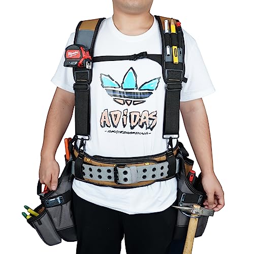 MELOTOUGH Tool Belt with Suspenders Tool Bag Suspenders Framers Comb Apron Tool Belt Construction Tool Pouch Builder Heavy Duty Carpenter Suspension MELOTOUGH
