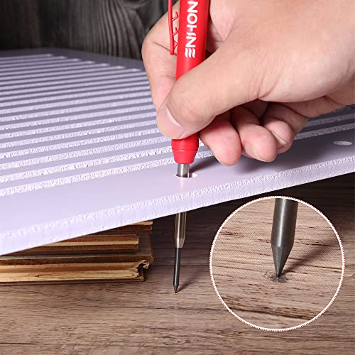 Enhon 4 Pcs Mechanical Carpenter Pencils with 40 Refills and Mental Marking Scribe Tools, Solid Deep Hole Woodworking Pencils Marker Marking Tools Enhon