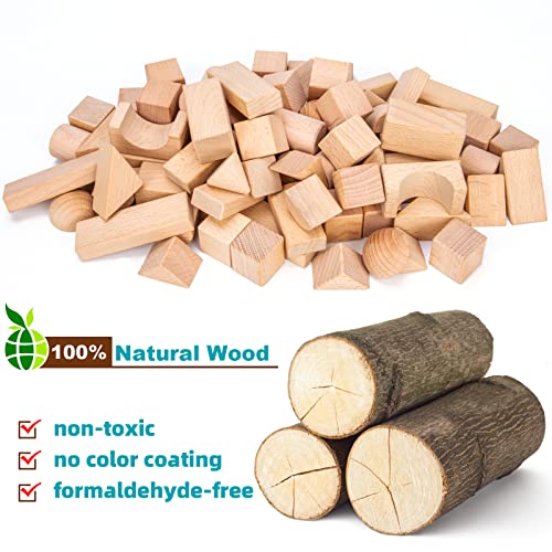 Timfuis Wooden Building Blocks Set, 80 PCS Natural Wood Stacking Block Toy with Carrying Bag, Montessori Learning Birthday Gifts for 3 4 5 Year Olds Timfuis